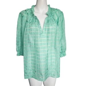 Marie Oliver Finley Sheer V-Neck Blouse In Matcha Sz Large Spring Easter
